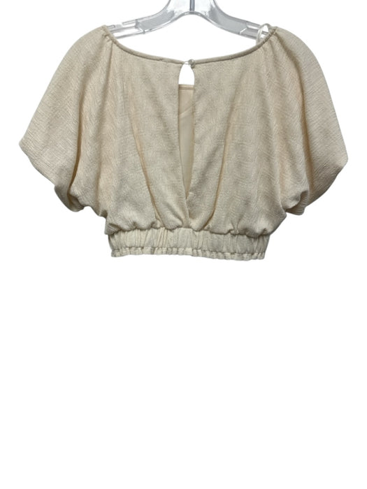 Free People Size XS Cream Polyester Short Puff Sleeve Textured Midi Skirt Set Cream / XS