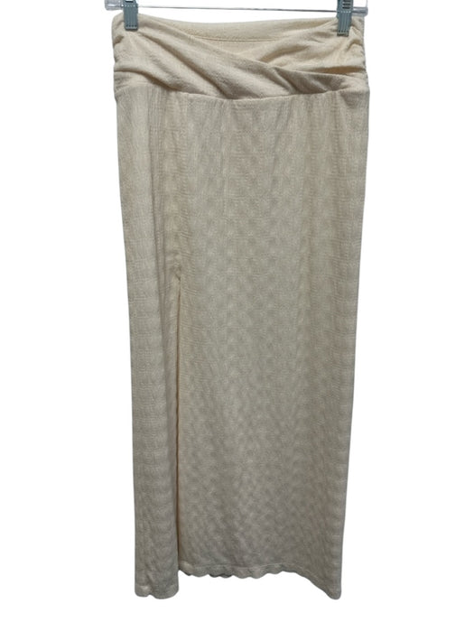 Free People Size XS Cream Polyester Short Puff Sleeve Textured Midi Skirt Set Cream / XS