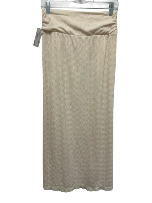 Free People Size XS Cream Polyester Short Puff Sleeve Textured Midi Skirt Set Cream / XS