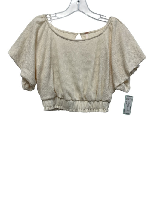 Free People Size XS Cream Polyester Short Puff Sleeve Textured Midi Skirt Set Cream / XS