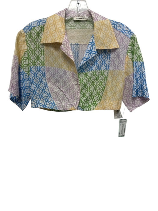 Sandro Size 34 Blue, Purple, Multi Linen & Viscose Short Sleeve Short Set Blue, Purple, Multi / 34