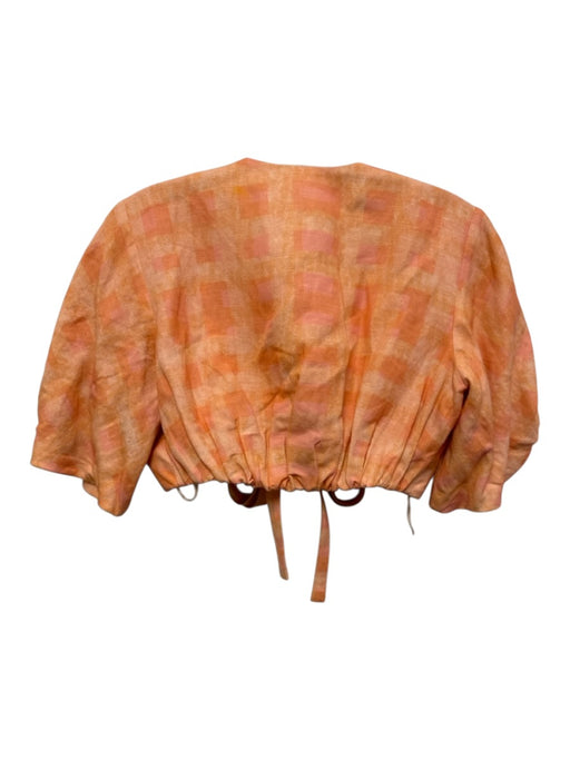 Significant Other Size 2 Orange & Pink Linen & Viscose Short Puff Sleeve Top Orange & Pink / 2