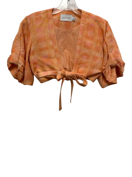 Significant Other Size 2 Orange & Pink Linen & Viscose Short Puff Sleeve Top Orange & Pink / 2