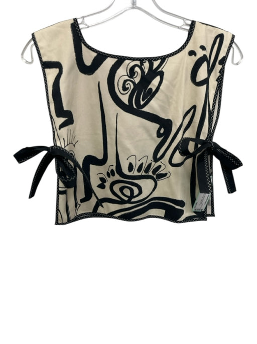 Alexis Size XS Cream & Black Cotton & Elastane Sleeveless Side Ties Top Cream & Black / XS