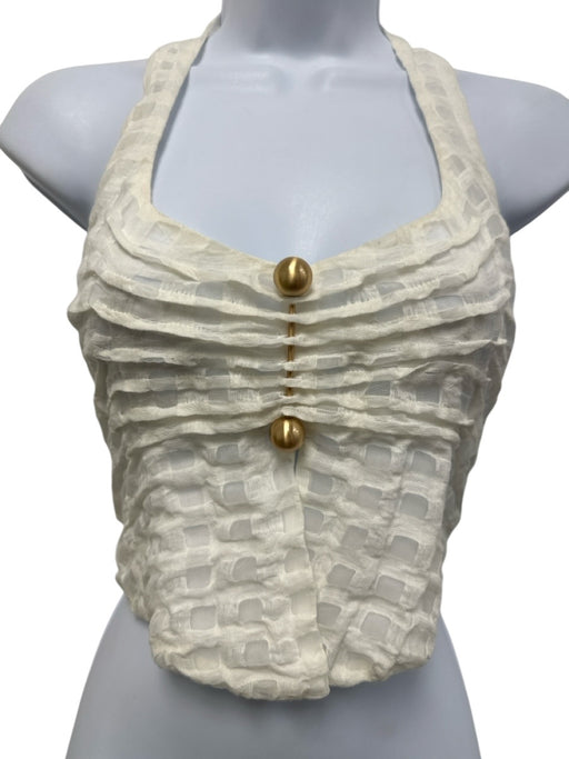 Cult Gaia Size XS White & Gold Linen & Rayon Halter Neck Gold detail Crop Top White & Gold / XS