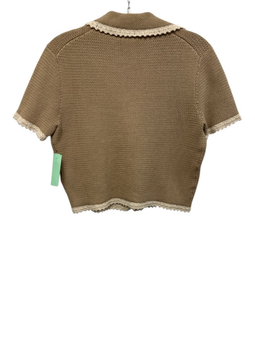 J Crew Size XS Light Brown & Cream Cotton & Polyester Short Sleeve Knit Cardigan Light Brown & Cream / XS