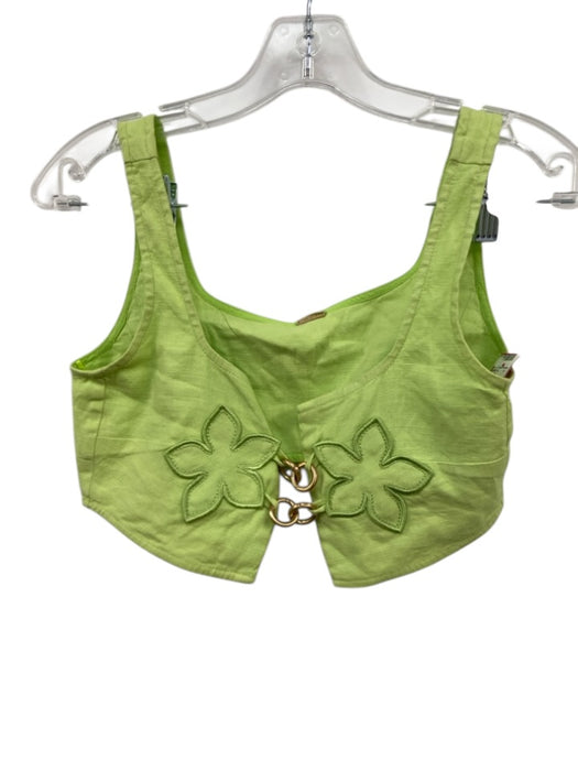 Cult Gaia Size 0 Lime Green Linen Floral Application GHW Sleeveless Short Set Lime Green / 0