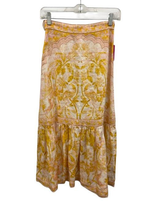 Zimmermann Size 0P White, Yellow, Pink Linen Floral Shells Belt Skirt White, Yellow, Pink / 0P