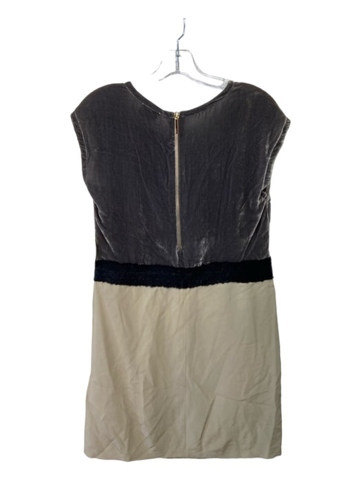 Fendi Size 42 Gray & Beige Viscose Blend Velvet Mixed Fabric Cap Sleeve Dress Gray & Beige / 42