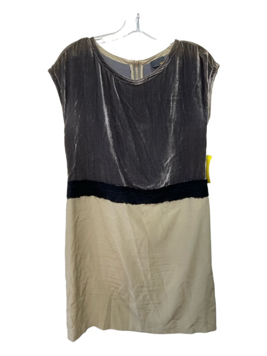 Fendi Size 42 Gray & Beige Viscose Blend Velvet Mixed Fabric Cap Sleeve Dress Gray & Beige / 42