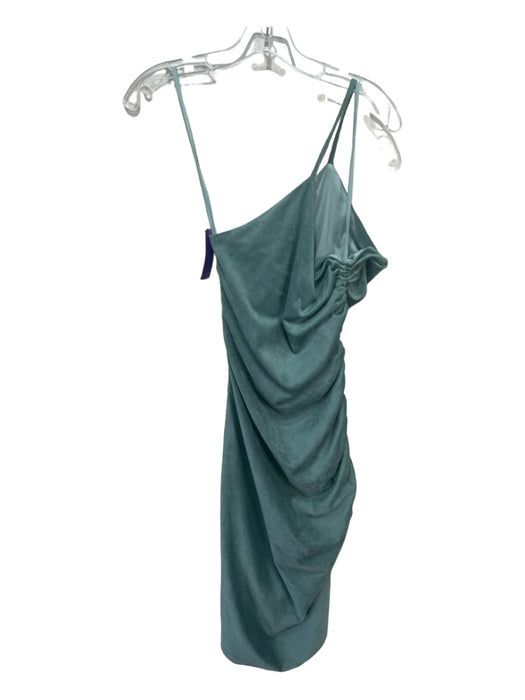 Ronny Kobo Size S Seafoam Green Polyester Suede Midi Ruched One Shoulder Dress Seafoam Green / S