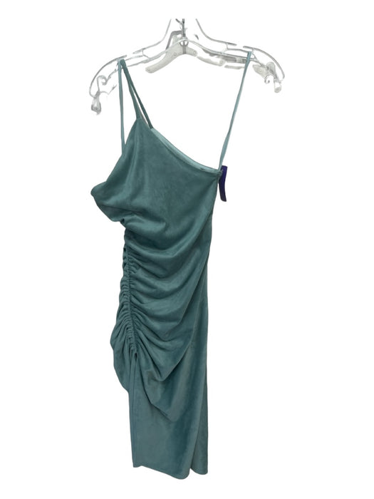 Ronny Kobo Size S Seafoam Green Polyester Suede Midi Ruched One Shoulder Dress Seafoam Green / S