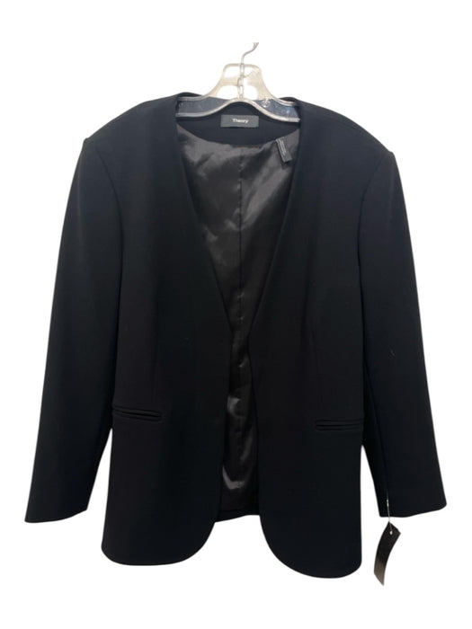 Theory Size 6 Black Triacetate & Polyester Solid Darted 2 Pockets Blazer Jacket Black / 6