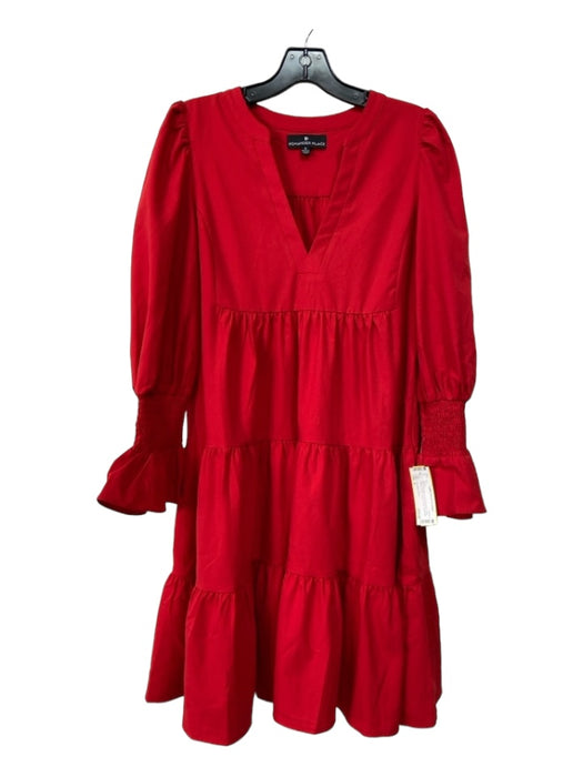 Pomander Place Size S Red Polyester round split neck Long Sleeve Tiered Dress Red / S