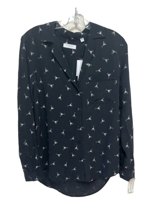Equipment Size S Black & White Silk Collared Button Up Long Sleeve Martini Top Black & White / S