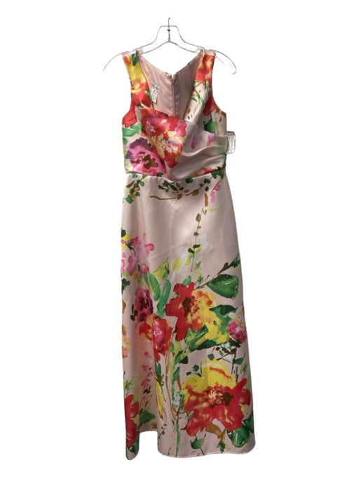 Alfred Sung Size S Pink & Multi Polyester Boat Neck Back Zip Floral Maxi Dress Pink & Multi / S