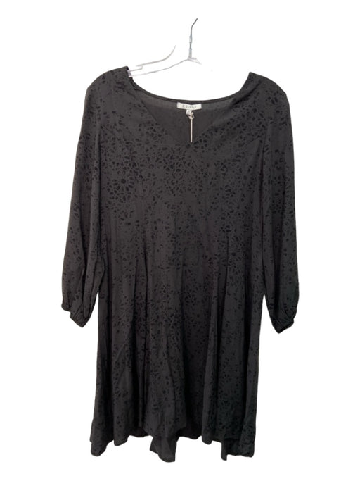 Z Supply Size XS Black Rayon Abstract V Neck Long Sleeve Below knee Dress Black / XS