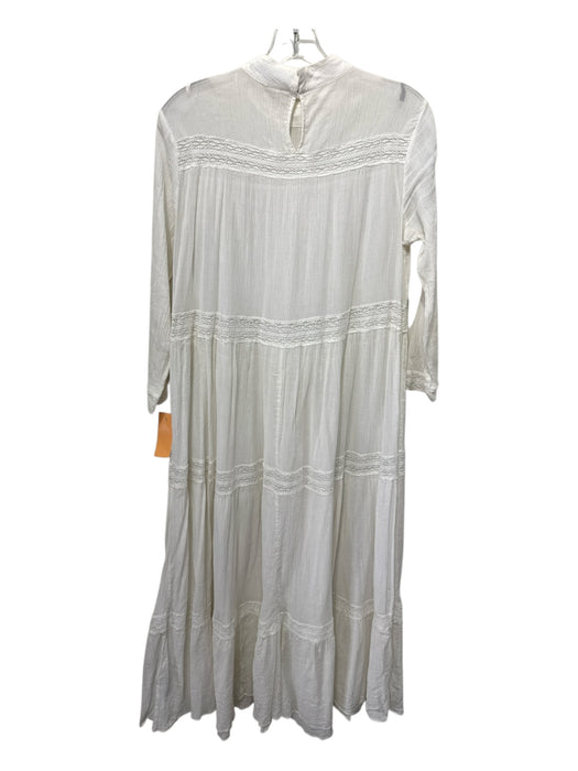 ALLSAINTS Size 6 White Cotton Long Sleeve Lace Trim Tiered Maxi Dress White / 6