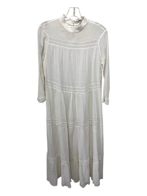 ALLSAINTS Size 6 White Cotton Long Sleeve Lace Trim Tiered Maxi Dress White / 6