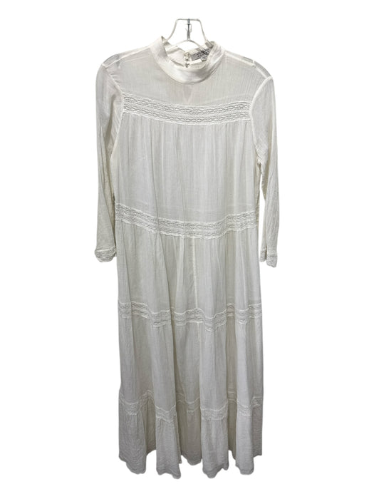 ALLSAINTS Size 6 White Cotton Long Sleeve Lace Trim Tiered Maxi Dress White / 6