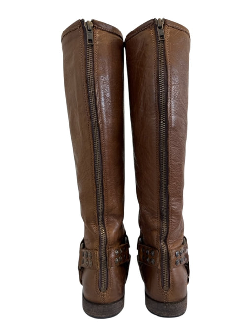 Frye Shoe Size 7 Brown Leather Upper Studded Harness Detail Back Zip Boots Brown / 7