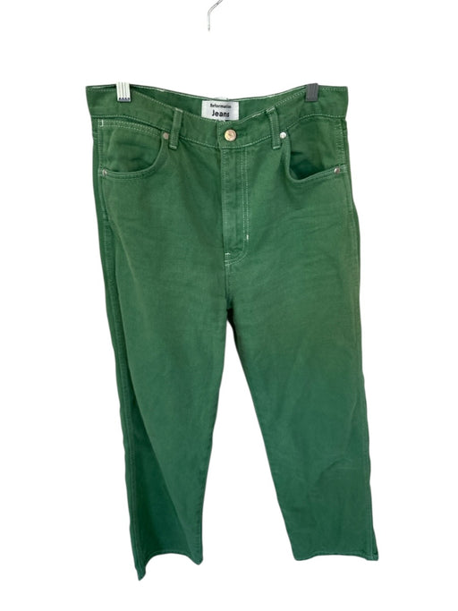 Reformation Size 29 Green Cotton & Tencel Straight Cut High Rise Jeans Green / 29
