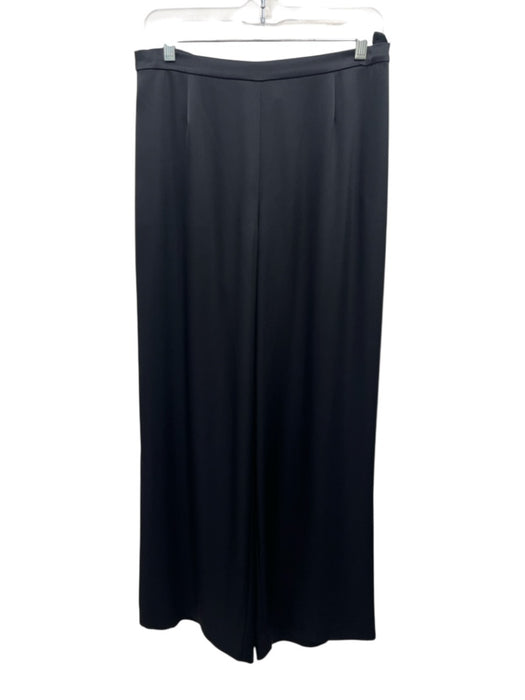 St John Size 10 Black Triacetate Blend Elastic Waist Side Zip Satin Pants Black / 10