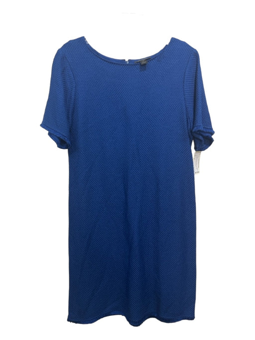 St John Size 12 Blue Wool Blend Woven Raw Hem Wide Neck Shift Dress Blue / 12