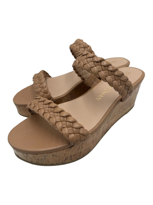 Stuart Weitzman Shoe Size 9.5 Beige Leather Braided Open Toe & Heel Wedges Beige / 9.5