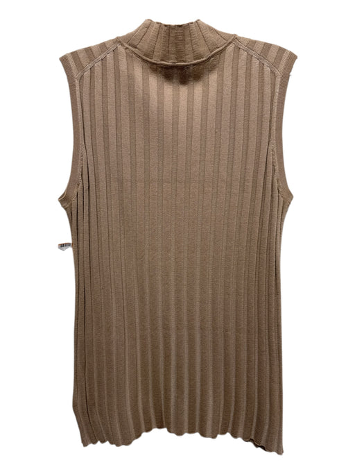 St John Size XL Tan Wool & Rayon Rib Knit Sleeveless Mock Collar Top Tan / XL