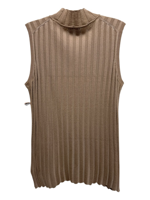 St John Size XL Tan Wool & Rayon Rib Knit Sleeveless Mock Collar Top Tan / XL