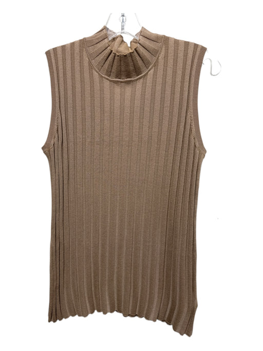 St John Size XL Tan Wool & Rayon Rib Knit Sleeveless Mock Collar Top Tan / XL