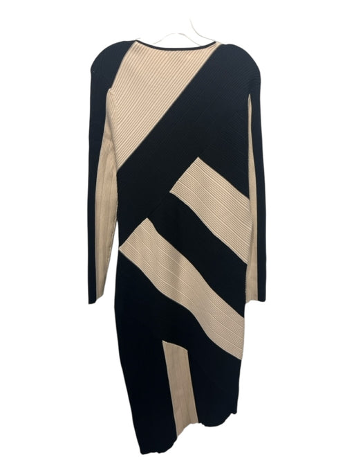 Reiss Size XL Black & Cream Rib Knit Color Block Long Sleeve Dress Black & Cream / XL