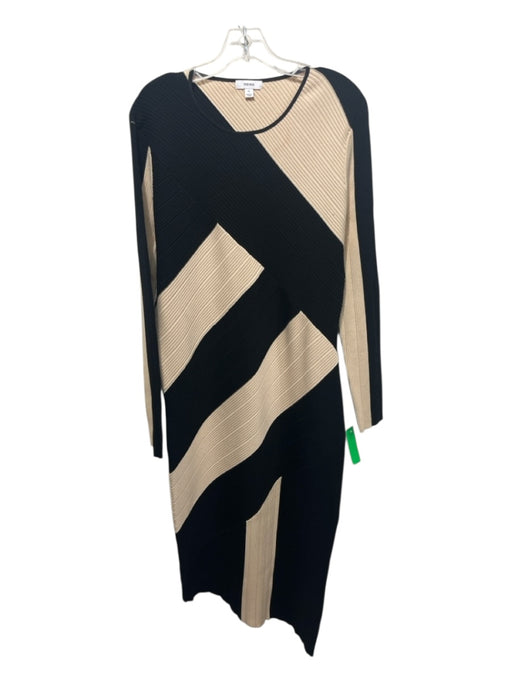 Reiss Size XL Black & Cream Rib Knit Color Block Long Sleeve Dress Black & Cream / XL