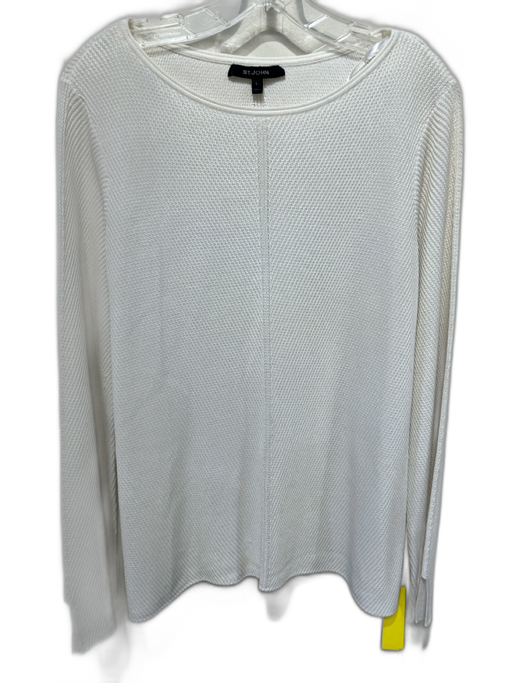 St. John Size L White Viscose & Cotton Long Sleeve Knit Wide Neck Top White / L
