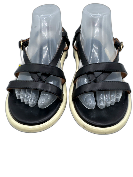 Nomasei Shoe Size 40.5 Black & White Leather open toe Flat Strappy Sandals Black & White / 40.5