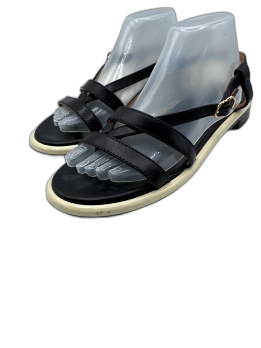 Nomasei Shoe Size 40.5 Black & White Leather open toe Flat Strappy Sandals Black & White / 40.5
