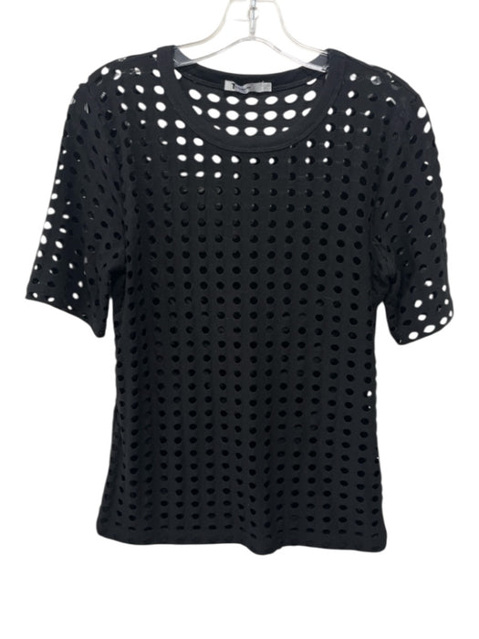 Alexander Wang Size Large Black Polyester Blend Short Sleeve Perforated Top Black / Large