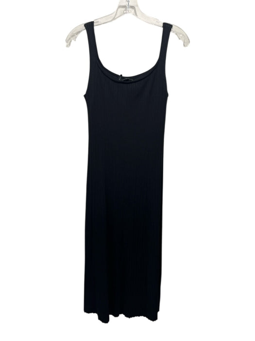 Theory Size Large Black Rayon Blend Sleeveless Ribbed Midi Dress Black / Large