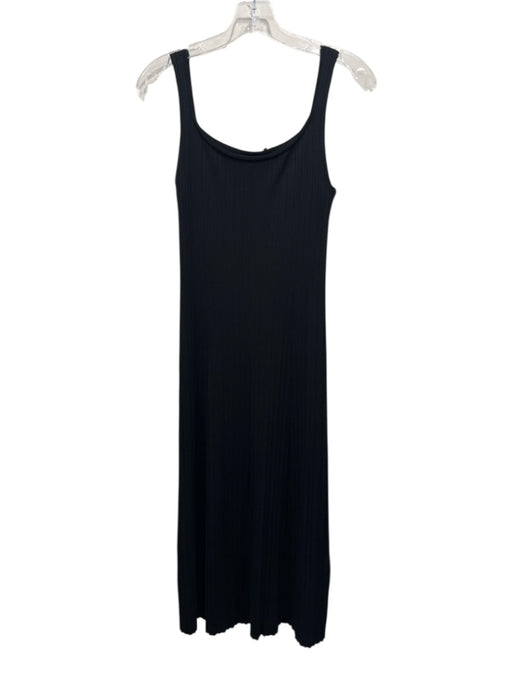 Theory Size Large Black Rayon Blend Sleeveless Ribbed Midi Dress Black / Large
