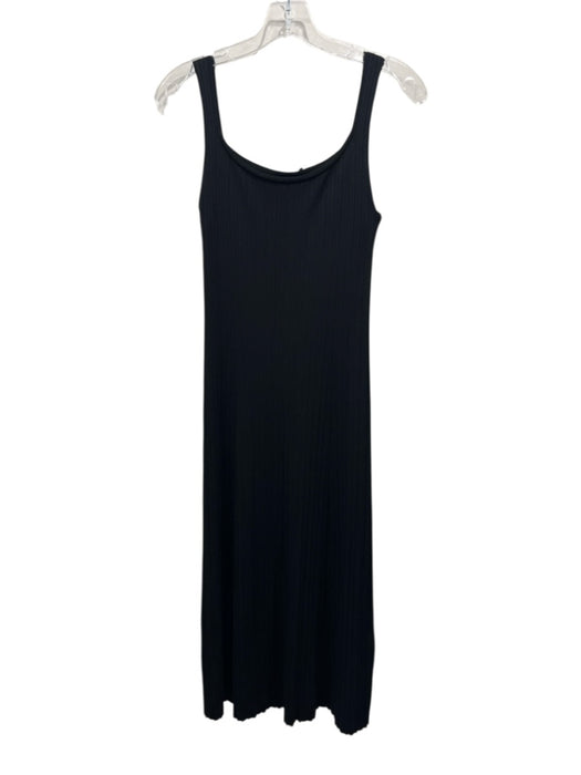 Theory Size Large Black Rayon Blend Sleeveless Ribbed Midi Dress Black / Large
