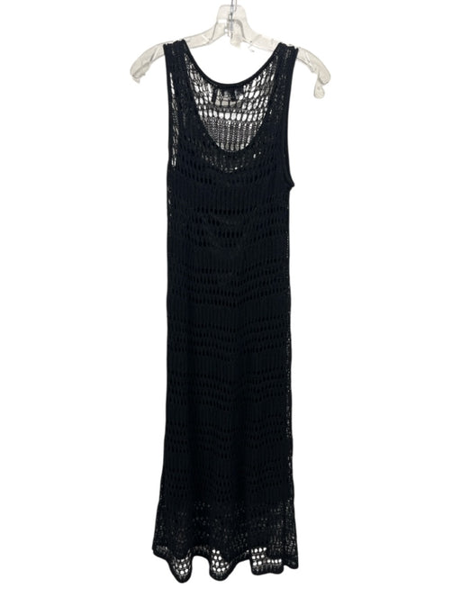 Theory Size Large Black Cotton Blend Sleeveless Open Knit Maxi Dress Black / Large