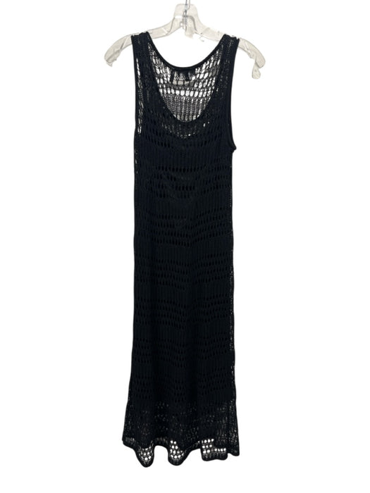 Theory Size Large Black Cotton Blend Sleeveless Open Knit Maxi Dress Black / Large