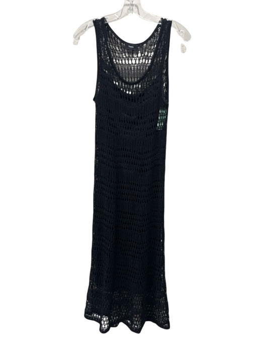 Theory Size Large Black Cotton Blend Sleeveless Open Knit Maxi Dress Black / Large