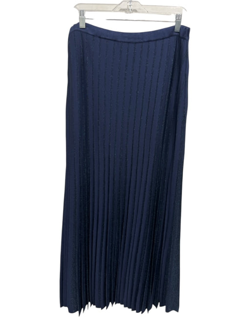 St John Size Est L Navy Blue Side Zip Pleated Metallic Thread Maxi Skirt Navy Blue / Est L