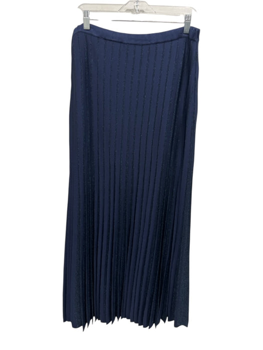St John Size Est L Navy Blue Side Zip Pleated Metallic Thread Maxi Skirt Navy Blue / Est L