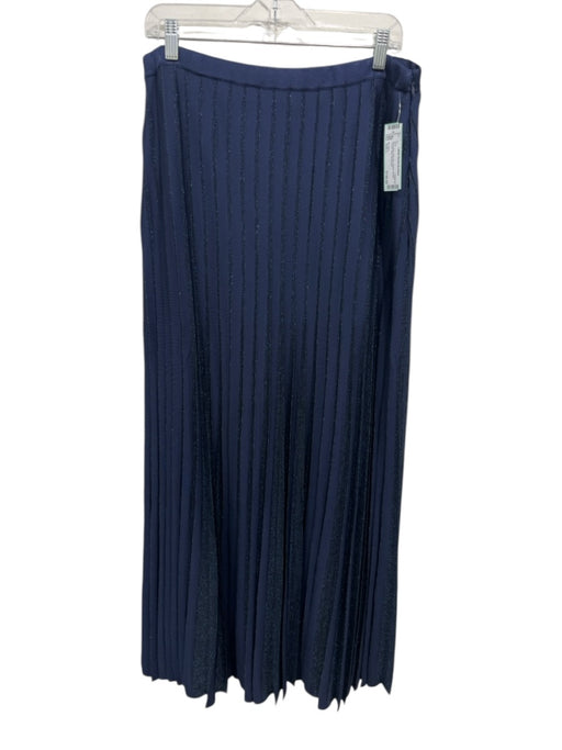 St John Size Est L Navy Blue Side Zip Pleated Metallic Thread Maxi Skirt Navy Blue / Est L
