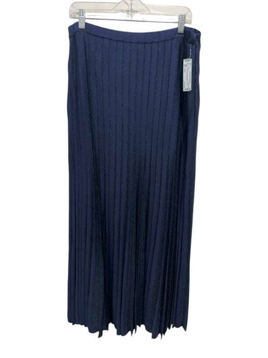 St John Size Est L Navy Blue Side Zip Pleated Metallic Thread Maxi Skirt Navy Blue / Est L