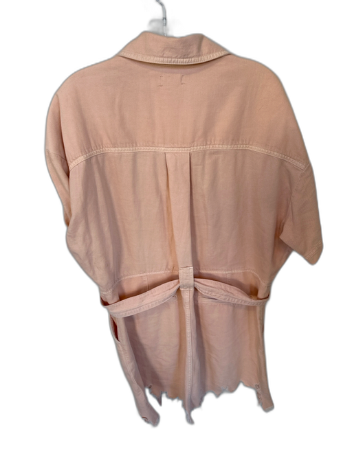 Pilcro Size M Peach Cotton Blend Short Sleeve Belted Buttons Distressed Dress Peach / M