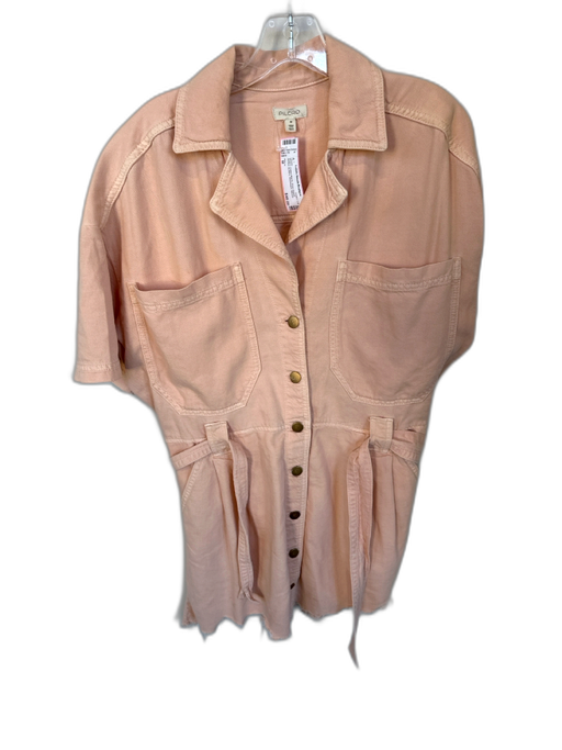Pilcro Size M Peach Cotton Blend Short Sleeve Belted Buttons Distressed Dress Peach / M